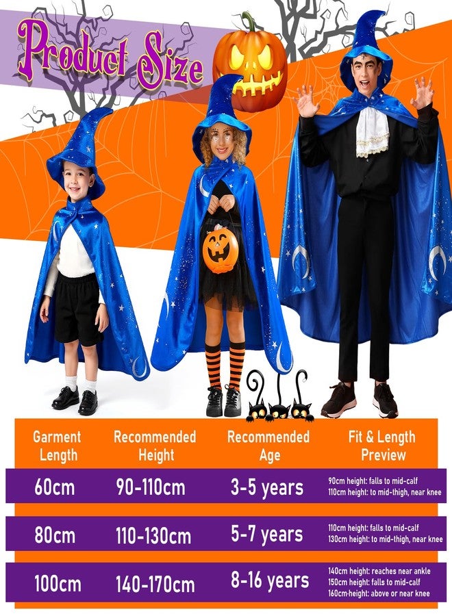 Toulite Wizard Cape for Kids Age 3-16, Witch Costume Includes Cape Hat Glowing Wand and Beard Suit for Boys Girls(M/5-7y,Blue) - Image 2